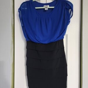 Sweet Storm Dress WithbCobalt Blue Top Along With Black Tiered Midi Skirt